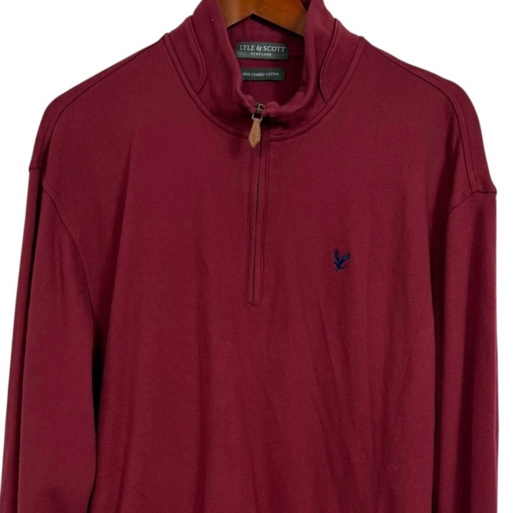 Lyle & Scott Mens Quarter Zip Pullover Burgundy Combed Cotton Sweater XL